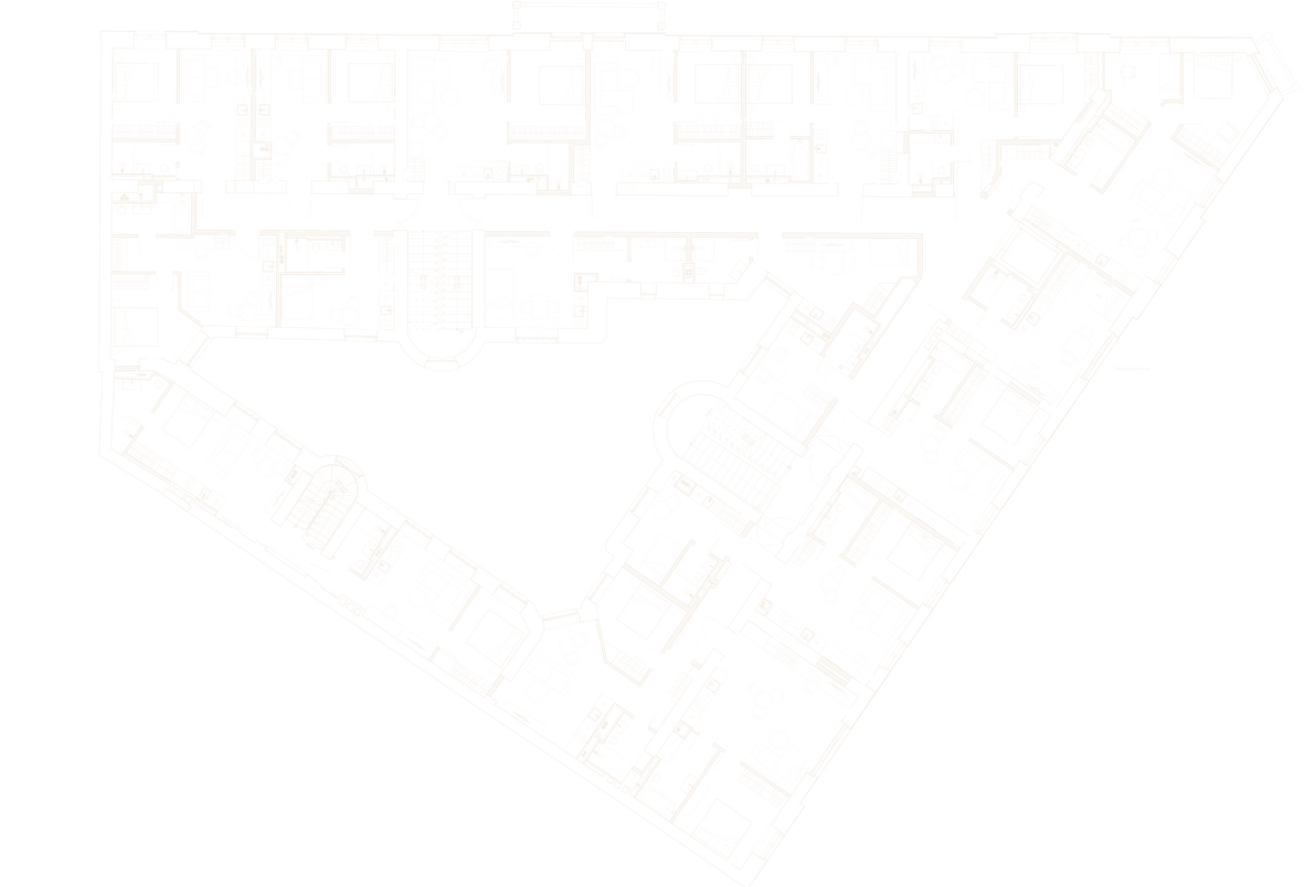 Floor plan of HIDE: apartments wrap an inner courtyard around three staircases